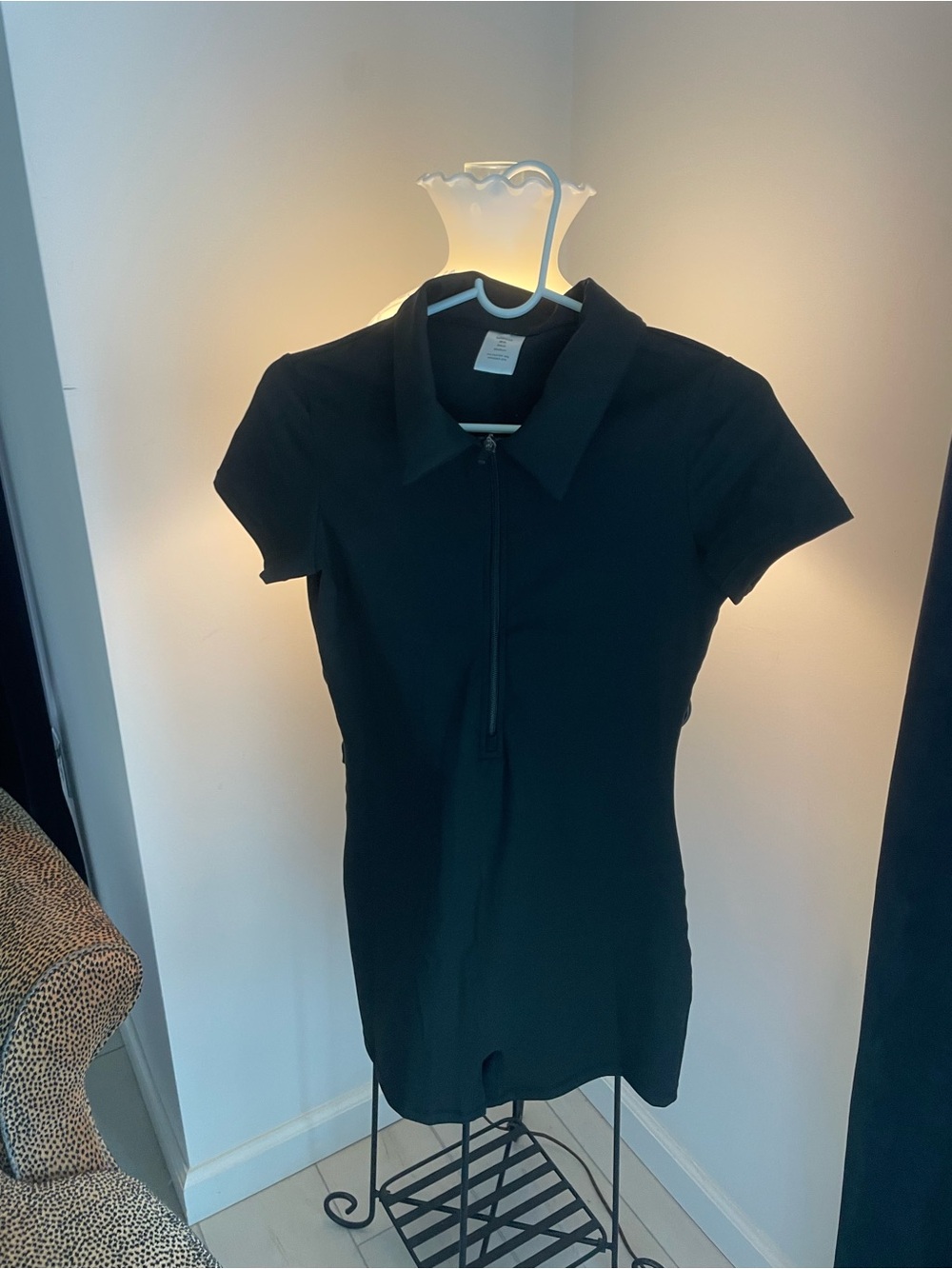 Classic Black Polo Zip-Front Women's Top